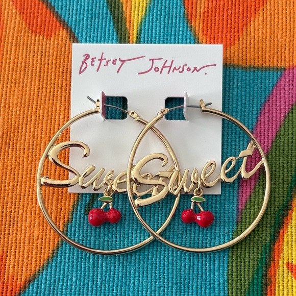Betsey Johnson Jewelry - Betsey Johnson Gold Hoops with Red Cherry Accents